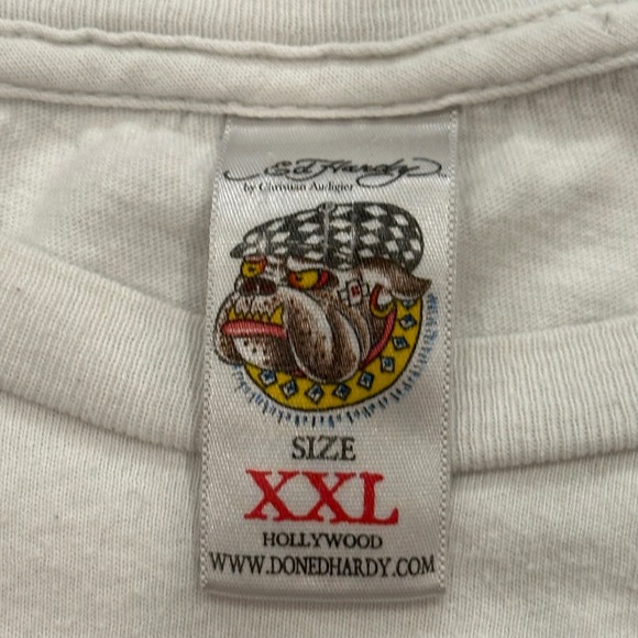 Ed Hardy White T-Shirt XXL Skull Top Hat Tattoo Graphic Menswear - Picture 7 of 9